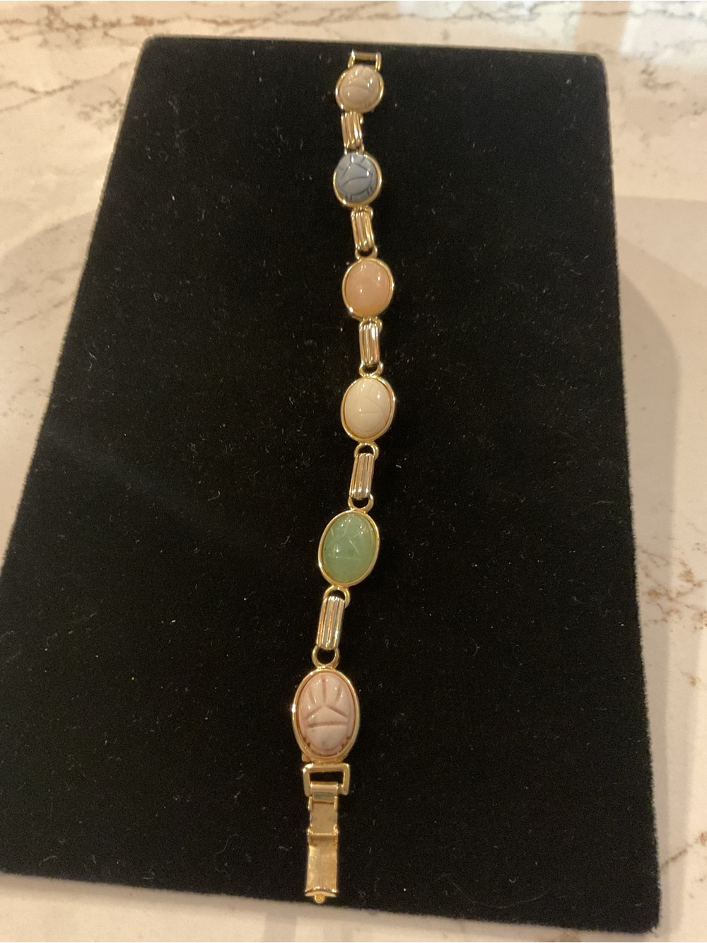 Vintage Gold-Tone Multicolor Scarab Link Bracelet 7” L